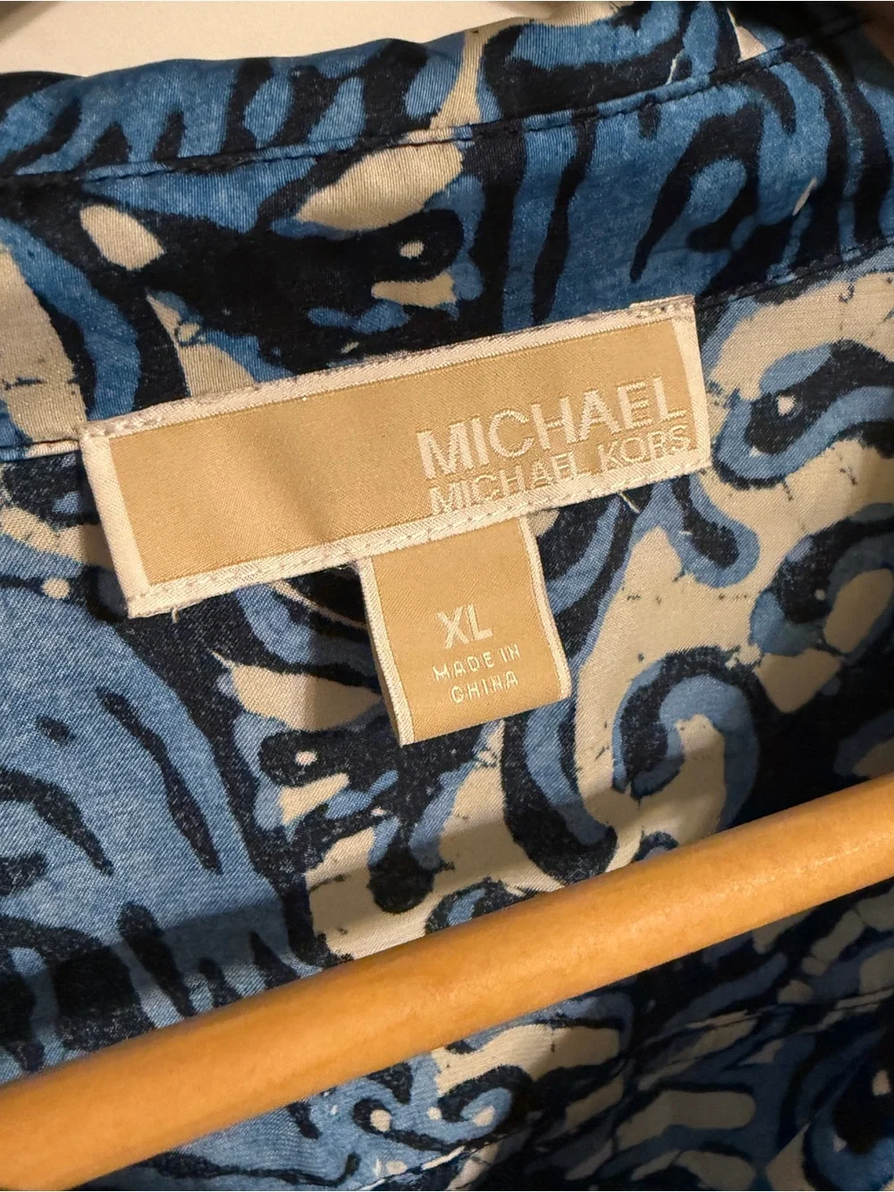 Michael Kors Women’s XL Blue, Black and White Paisley-Print Button-Up Blouse